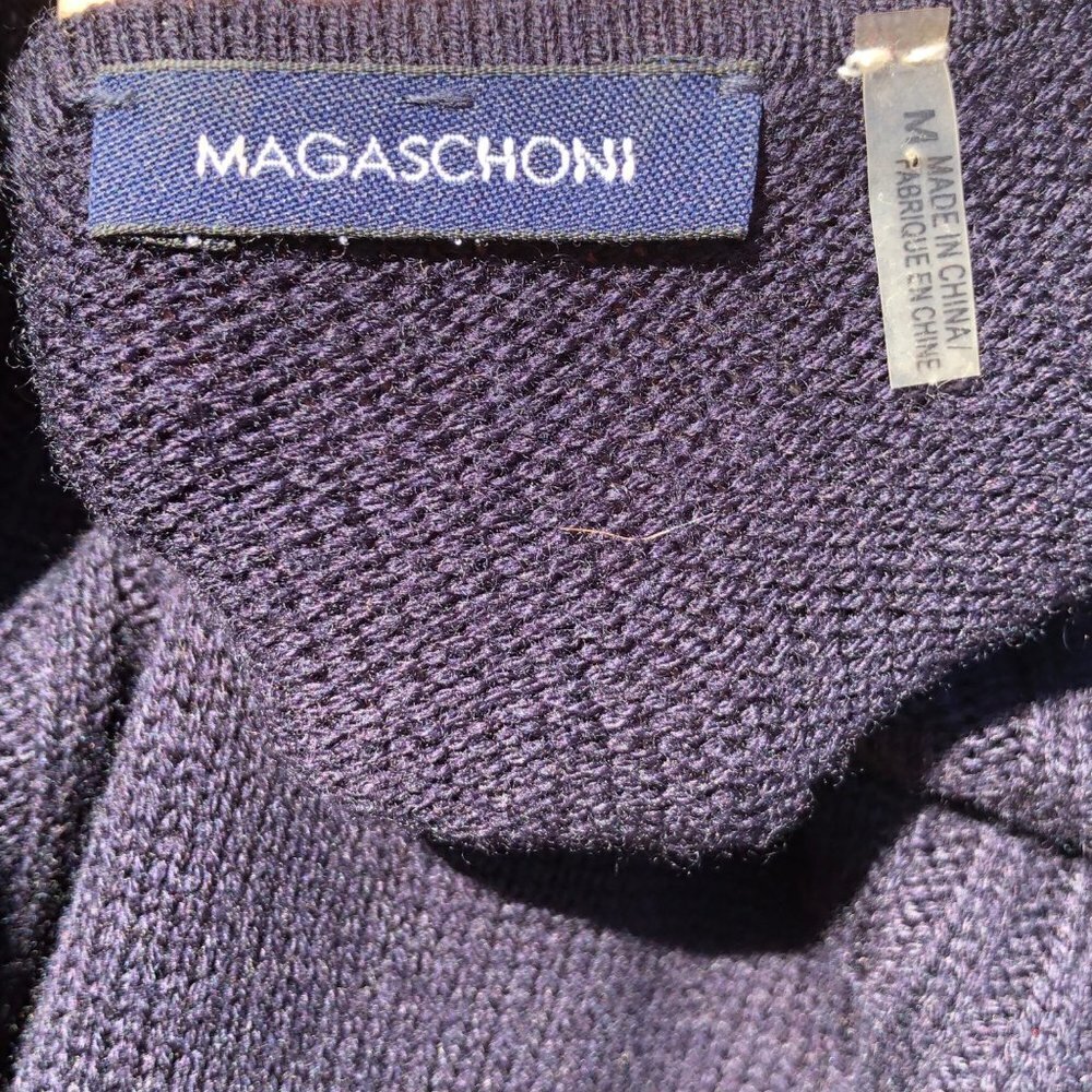 Magaschoni Medium Wool Sweater Pullover Top Peplum Navy Blue Ribbed Long Sleeve - Picture 7 of 7